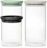 Brabantia Glazen Voorraadbussen Stapelbaar, Set Van 0, 3 0, 6 1, 1 Liter Light Grey, Dark Grey En Jade Green online kopen